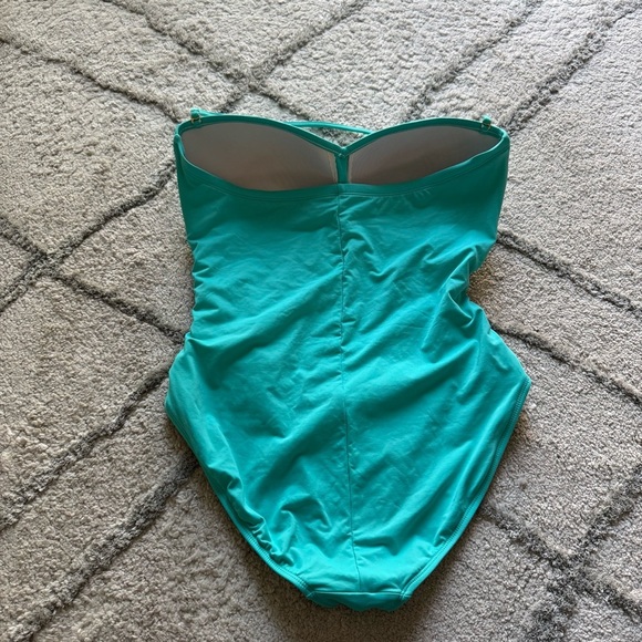 La Blanca one piece bathing suit blue teal Ruched Halter Strapless Swim Suit 14 - Picture 9 of 9